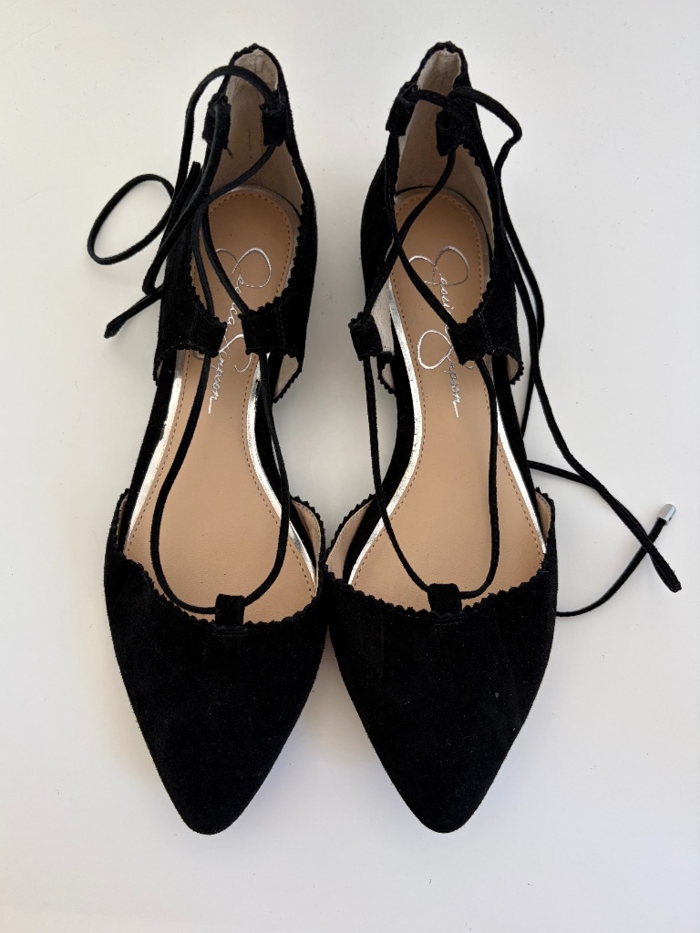 Jessica Simpson Zofie Black Suede Leather Lace-Up Flats, Size 6M - NwoT